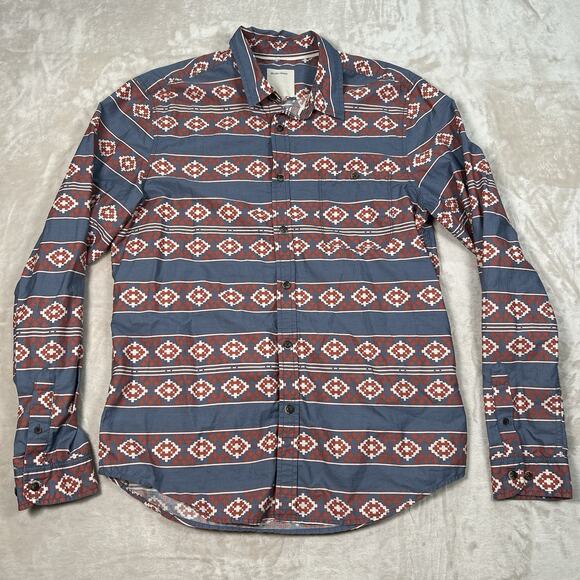 Life/After/Denim Aztec Long Sleeve Button Down Shirt Blue Red Men's Size Large - Picture 1 of 7